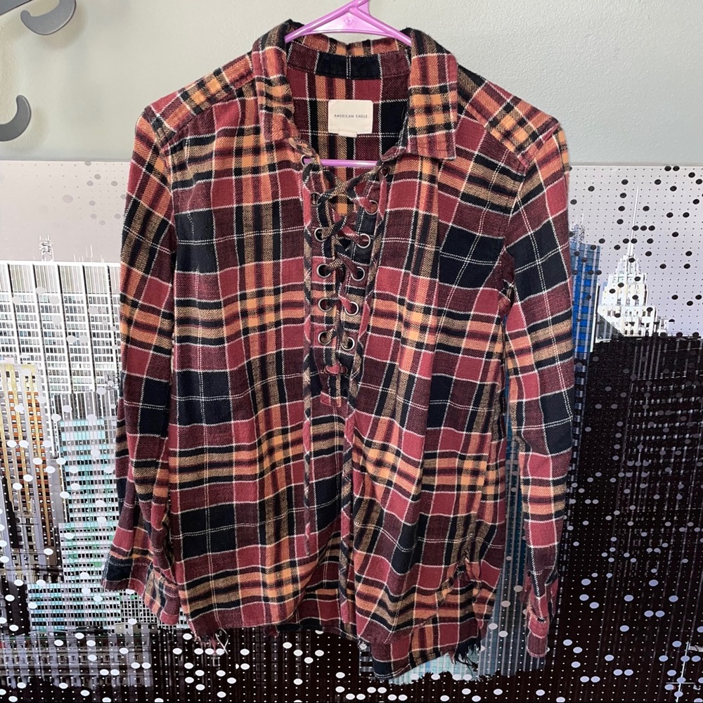 3 for $15//AEO Flannel with Lace Up Detail